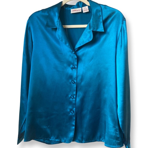 ✨HP✨ 90s Vintage Worthington Dark Teal Button Down Blouse - Picture 1 of 6